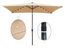 10 x 6.5t Rectangular Patio Solar LED Lighted Outdoor Market Umbrellas with Crank and Push Button Tilt for Garden Shade Swimming Poo