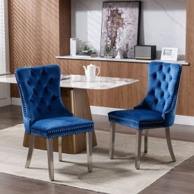 NikkiModern Velvet Upholstered Dining Chair Solid Wood (Color: Blue)