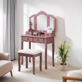 Wooden Dressing Table And Stool Set, Rose Gold (Option: Rose Gold)