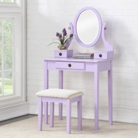 Makeup Vanity And Stool Set, Purple (Color: Purple)