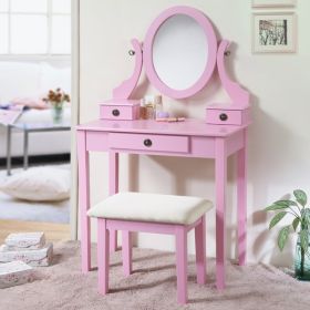 Makeup Vanity And Stool Set, Pink (Color: Pink)